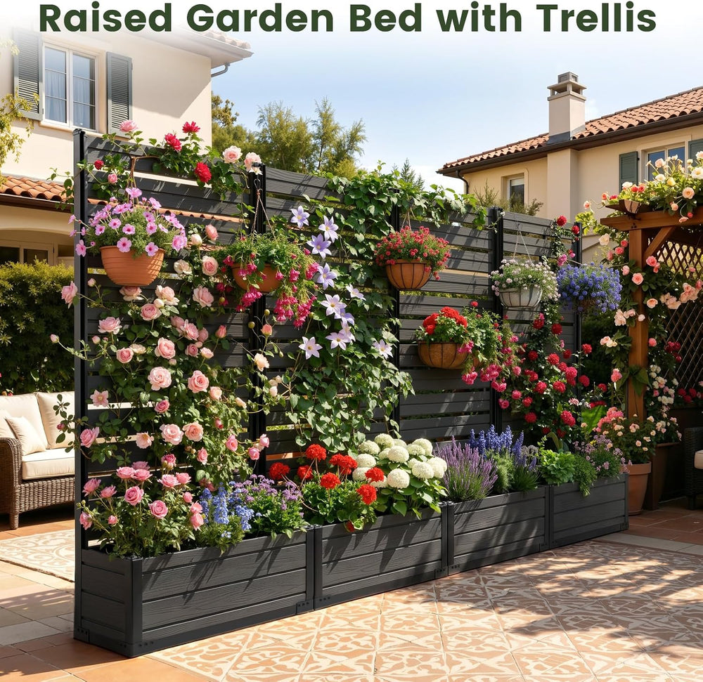 Plastic Raised Garden Bed with Trellis, 73.8"x36"x14" Planter ...