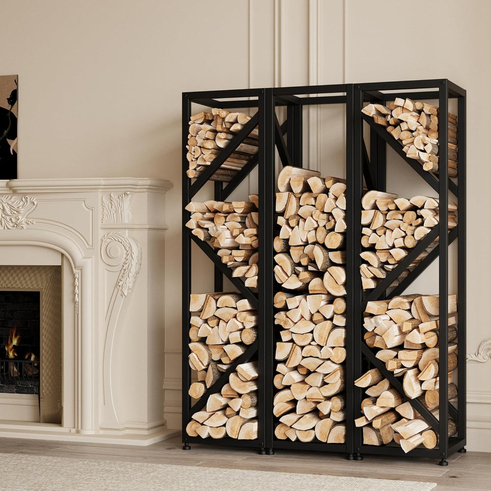 Firewood Rack Indoor 47 Inch Tall, 4-Tier Heavy-Duty Firewood Holder for Fire...