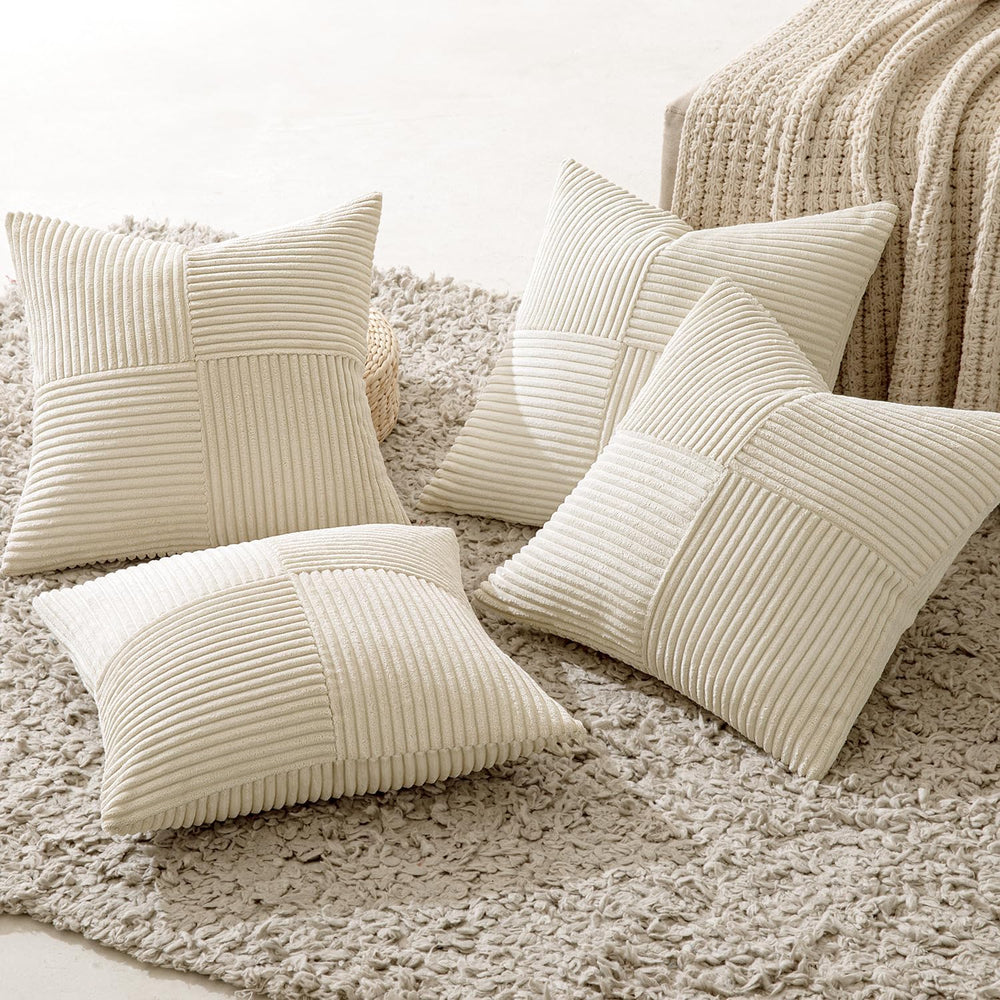MIULEE Beige Throw Pillow Covers 20x20 Inch Set of 4 Boho Patchwork Cushion C...