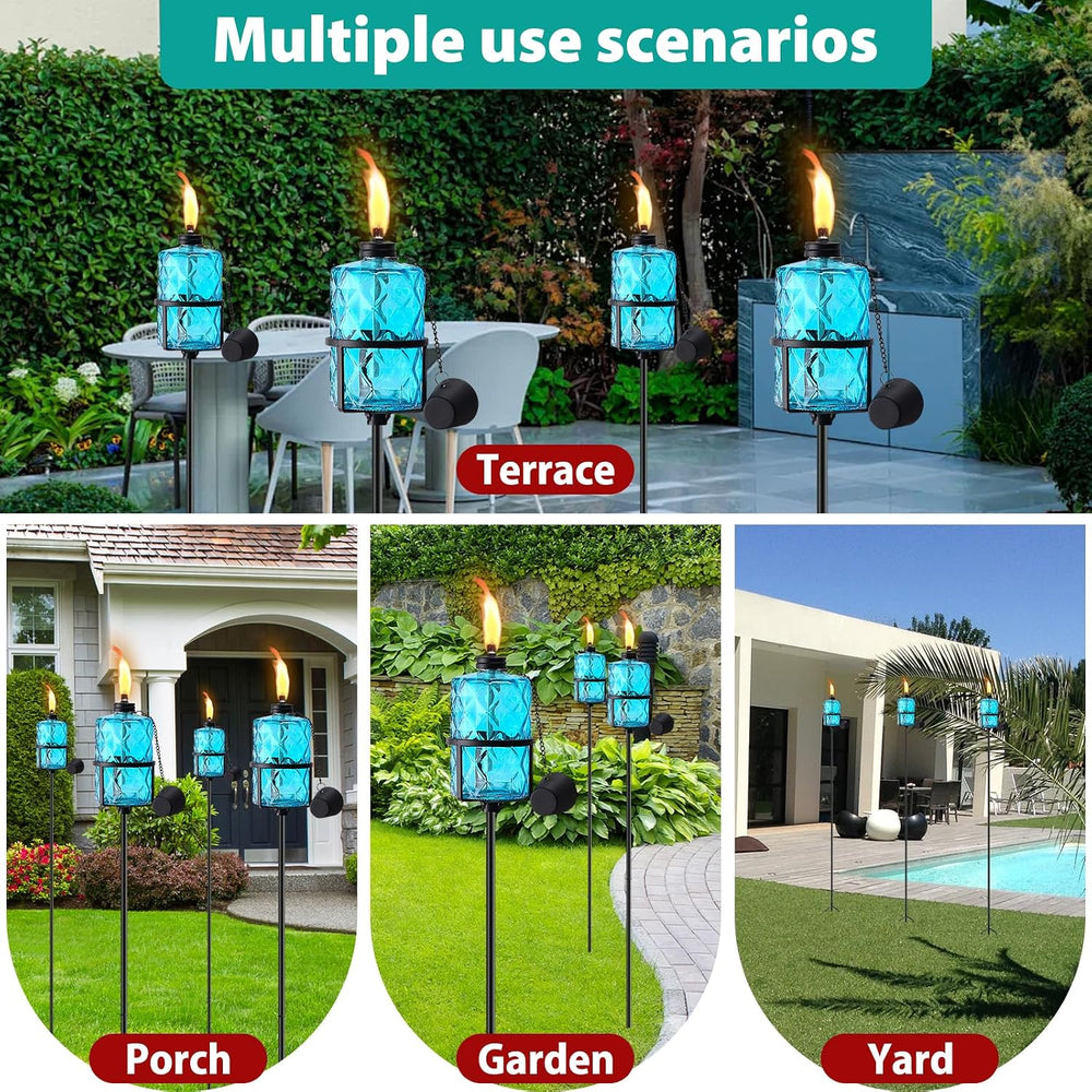 4 Pack Blue Glass Garden Torch,60-Inch Outdoor Torch Garden Décor, Upgraded 1...