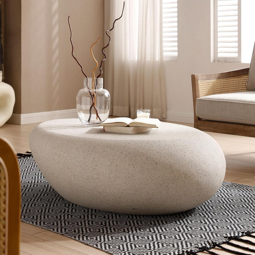43.31" Oval Coffee Table, Modern Faux Stone Circle Center Tables Accent ...