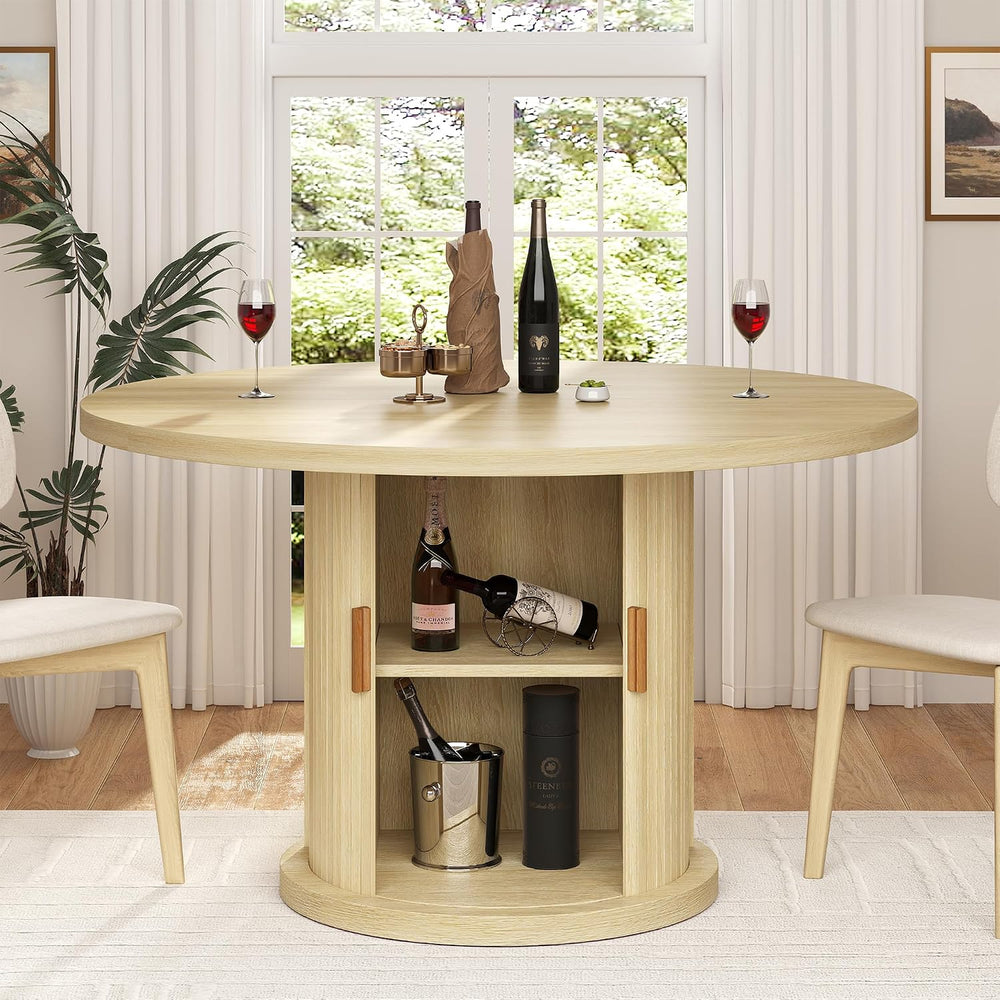 47.24" Round Dining Table for 4, Farmhouse Fluted Kitchen Tables Dining ...