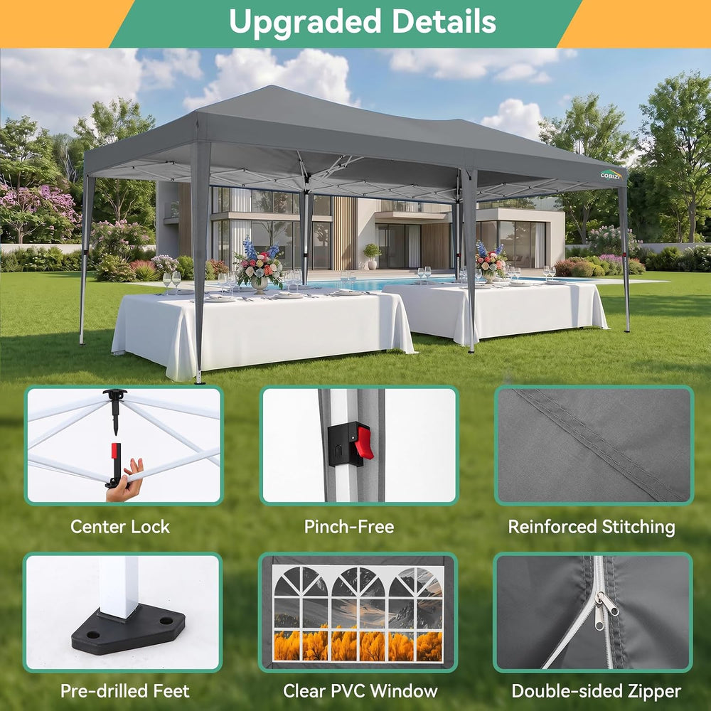 COBIZI 10x20 Canopy Tents for Parties 10x20ft Easy Setup Pop up Tents with Si...