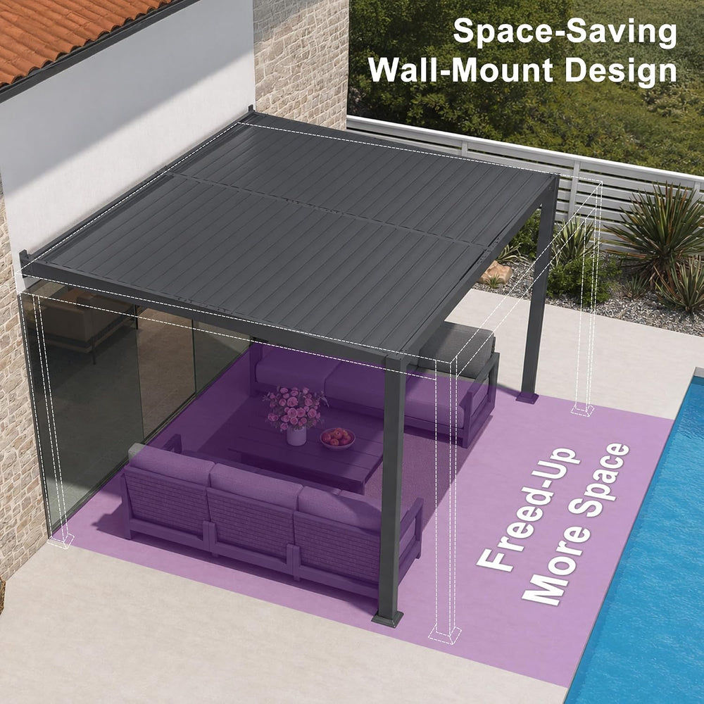 PURPLE LEAF Wall Mounted Pergola 8' x 10' Louvered Pergola, Aluminum ...