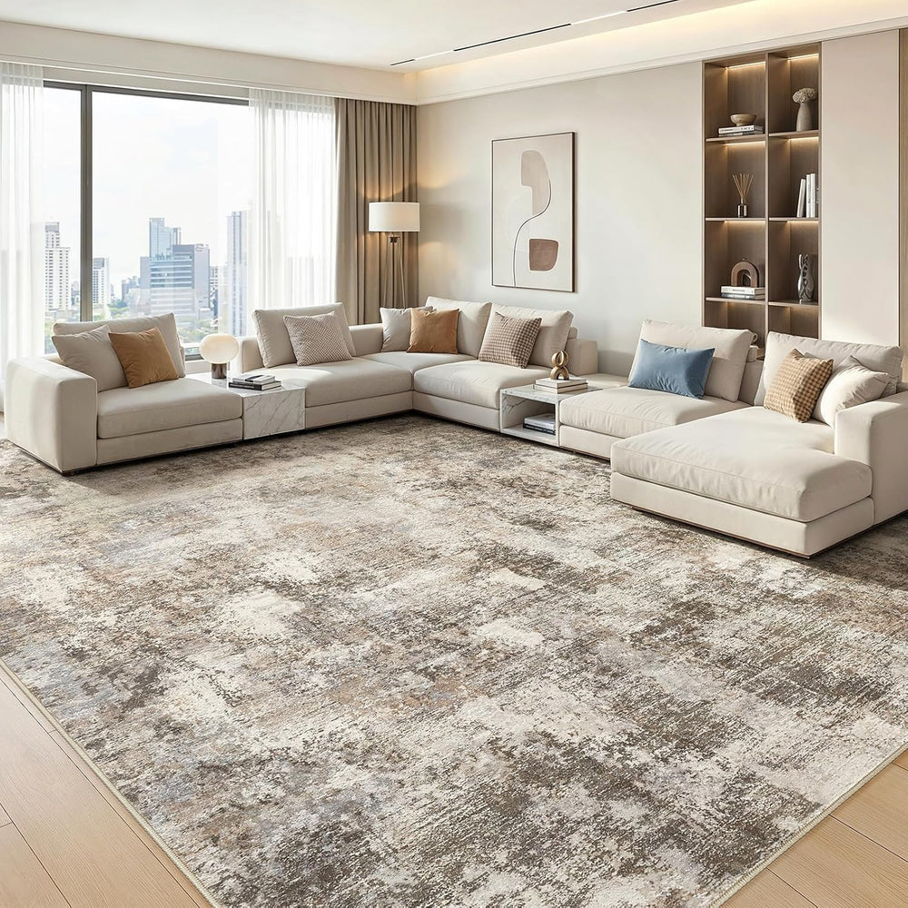 WITSHOCK 12x15 Area Rug Washable Abstract Rugs for Living Room Dark Brown