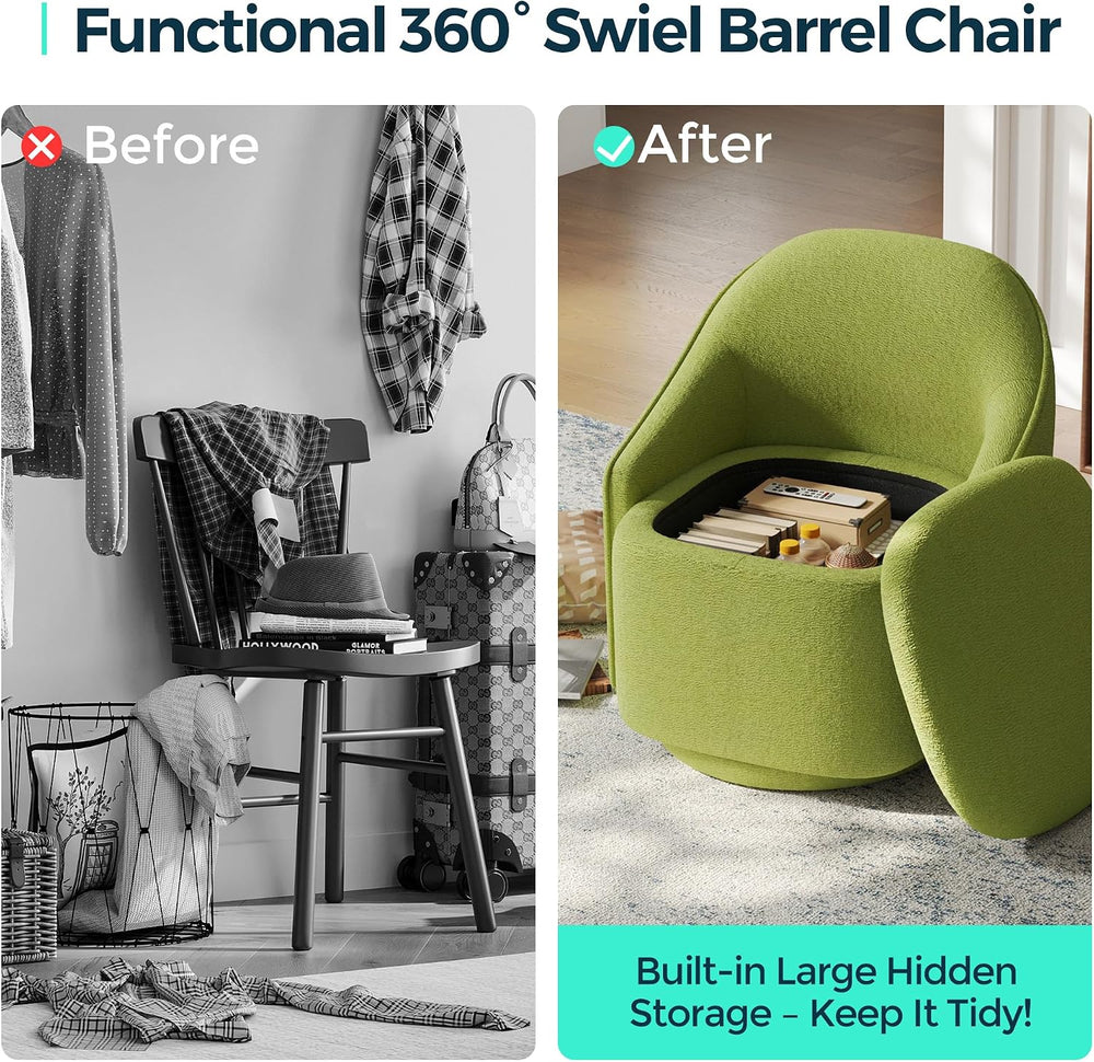 LINSY Swivel Accent Chair with Storage Comfy Chenille Barrel Chairs, Small 36...