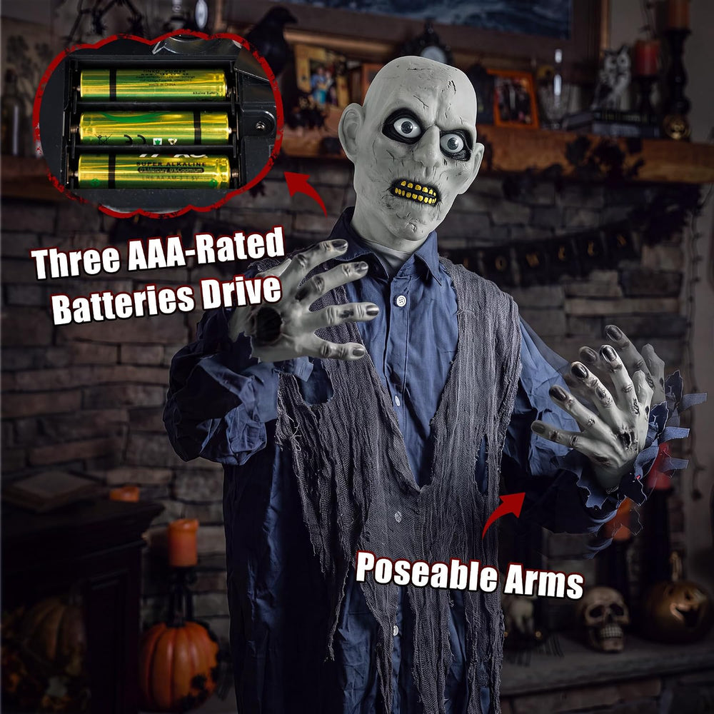 Halloween Animatronic 76" Zombie, Shaking Decorations with Creepy Sound