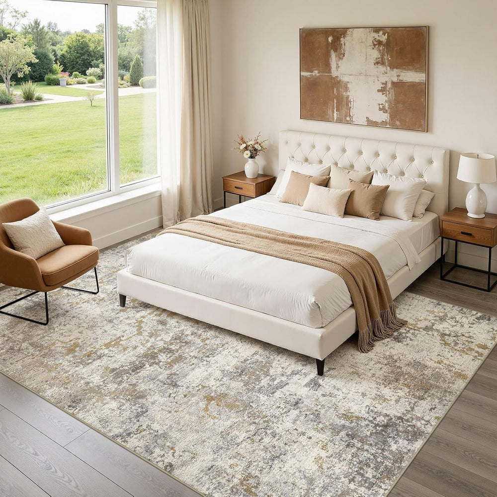 kakania Washable 8x10 Area Rug for Living Room: Abstract Modern Home Decor