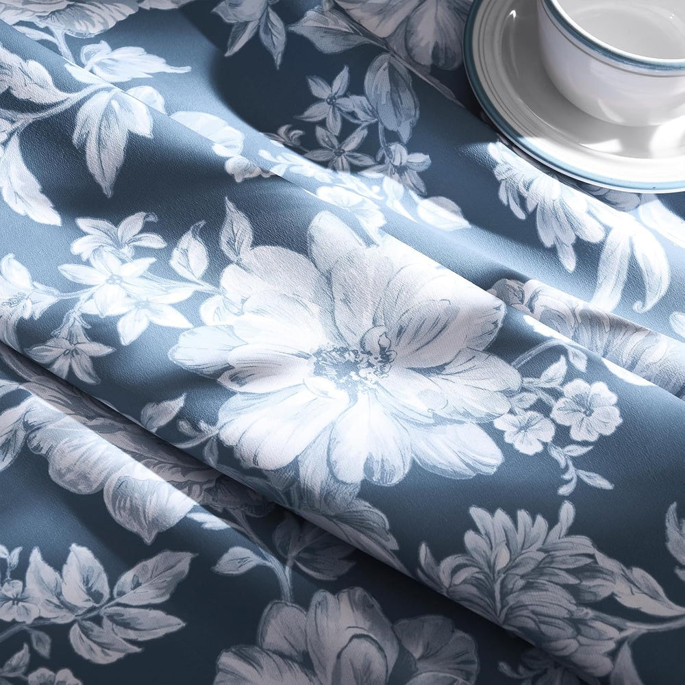 Blue Floral Curtains 96 Inches Long 2 Panels for Living Room Grommet Modern M...