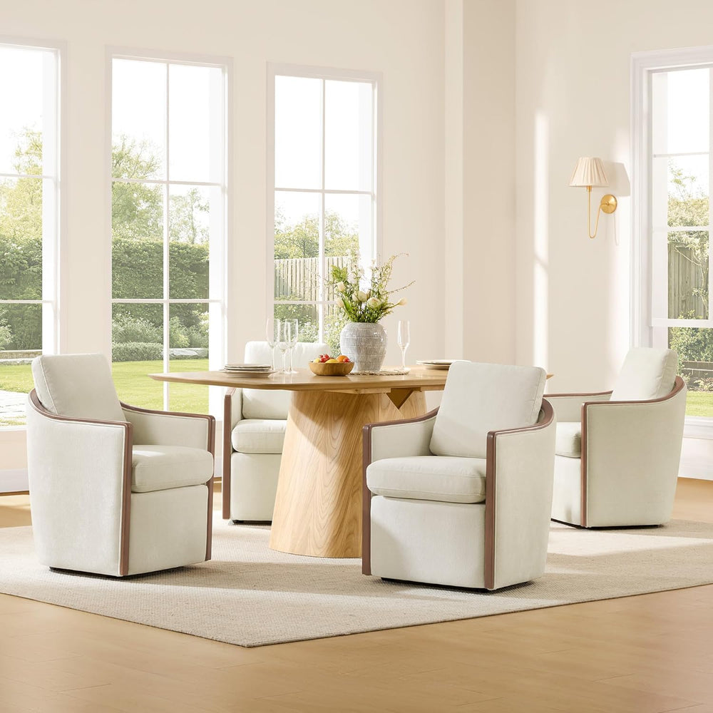 CHITA Upholstered Dining Chairs Set of 4 with Hidden Casters, Cream