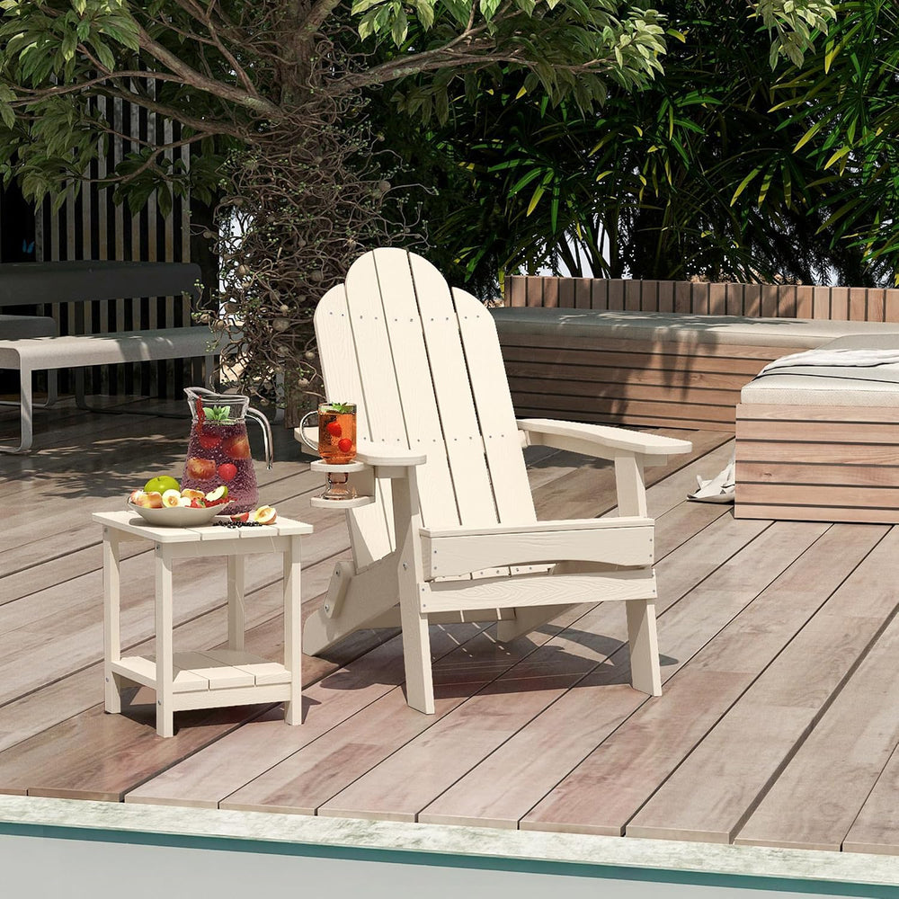 LUE BONA Folding Adirondack Chairs Set of 2, HDPS Fire Pit Chairs, Sand