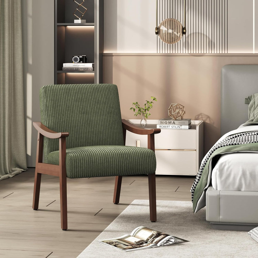 Yaheetech Accent Chairs, Mid-Century Corduroy Fabric Armchairs, Dark Green