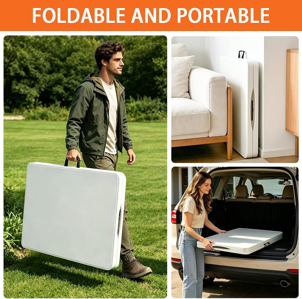 Folding Table 6ft, Heavy Duty Portable 6 Foot Foldable Table Plastic Large Fo...