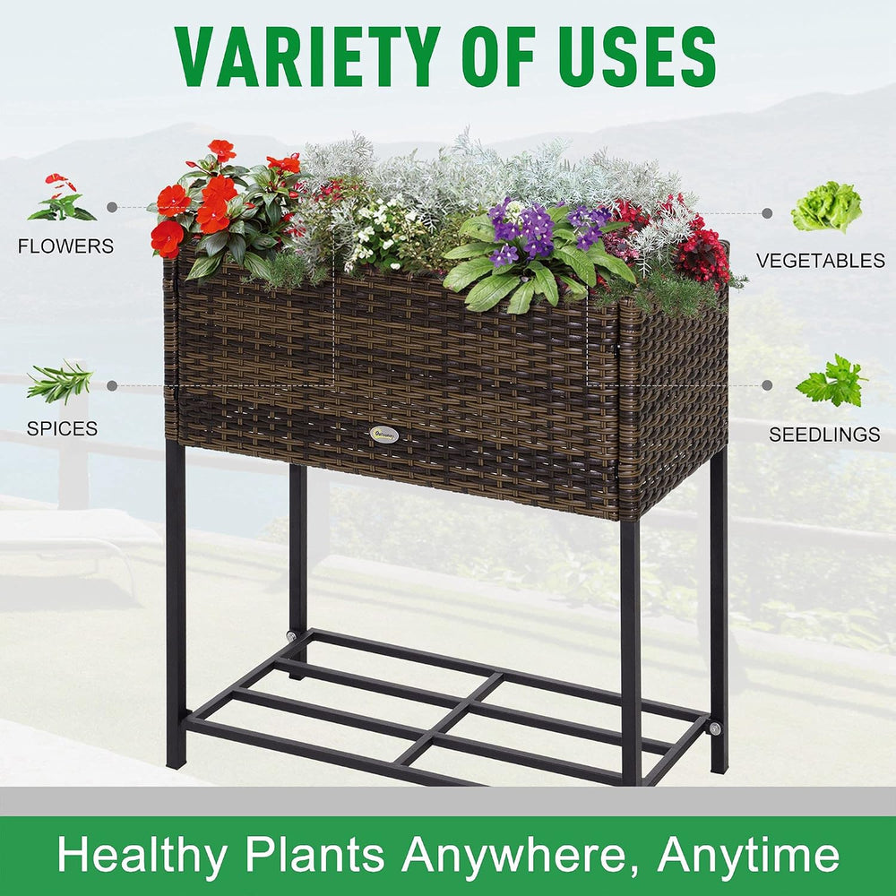 Outsunny Raised Garden Bed Elevated Planter Box Tool Storage Shelf Brown