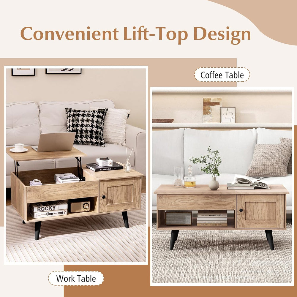 Tangkula Lift Top Coffee Table with Storage, Living Room Table with Hidden Co...