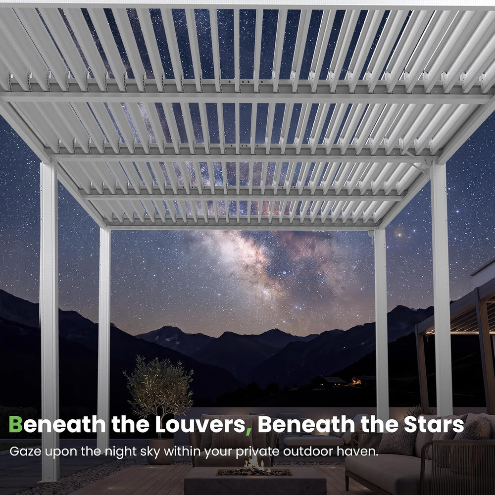 Domi Louvered Pergola 14x24, Outdoor Metal Pergola, Matte White
