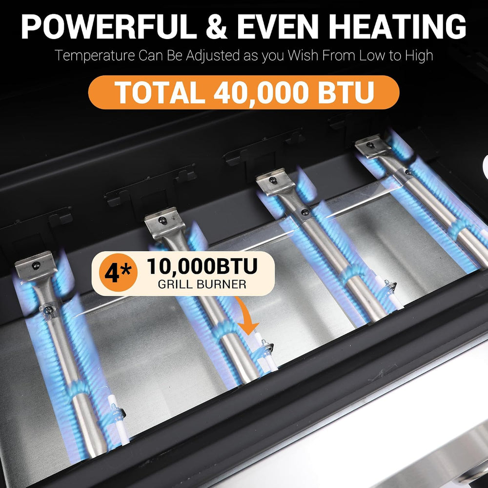 4-Burner Propane Gas Grill with Folding Side Tables