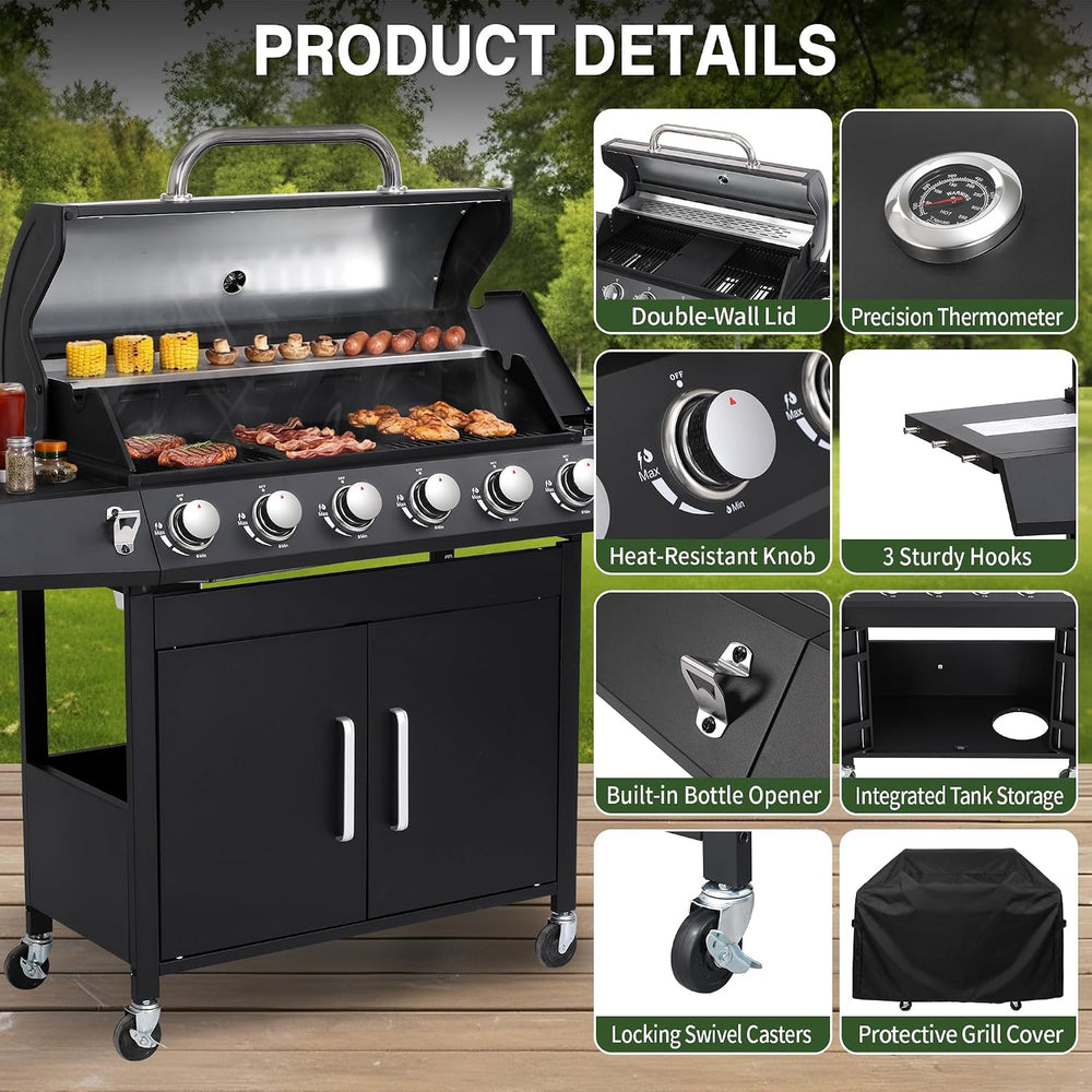 6-Burner Propane Gas Grill and Griddle Combo with Side Burner