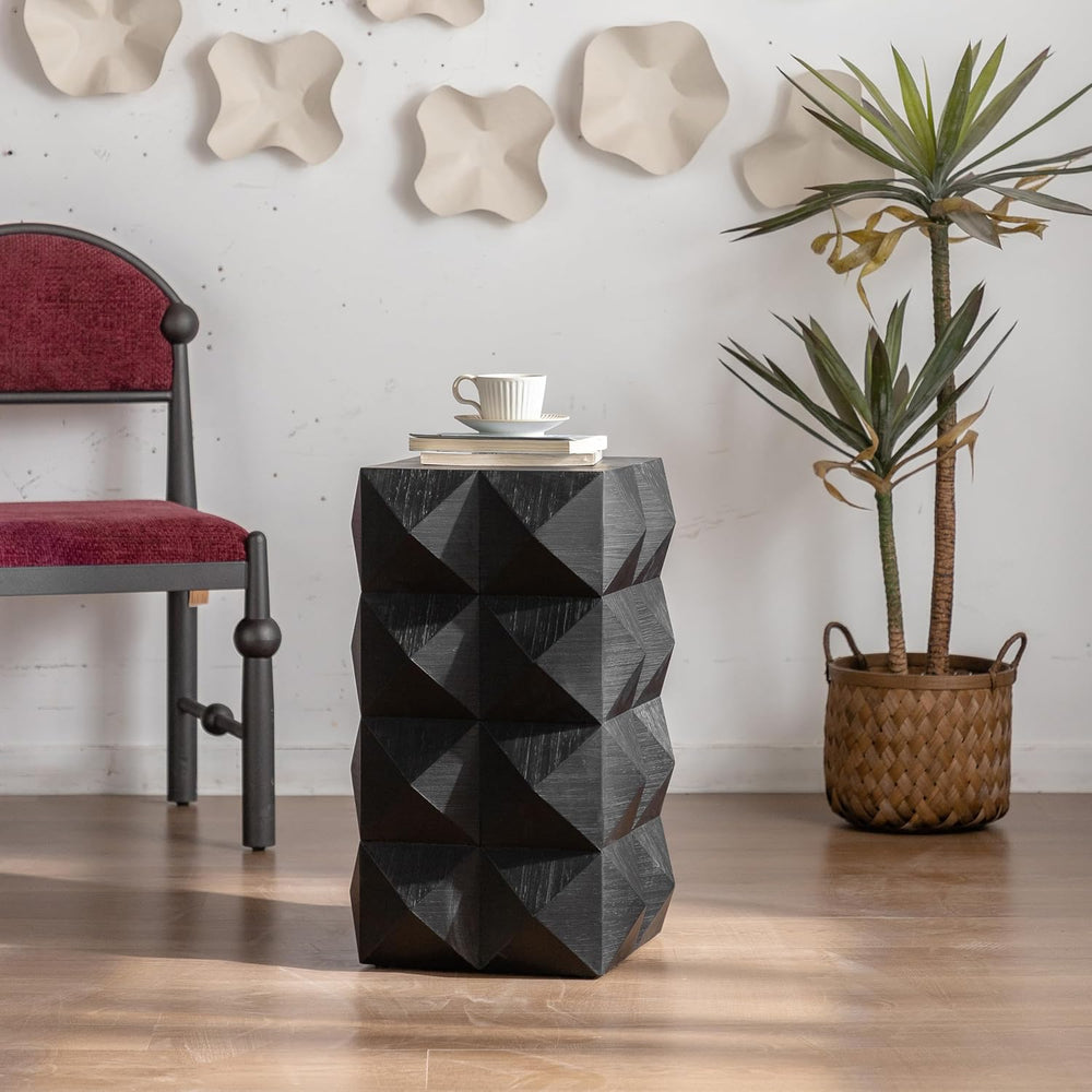 23.62"" Modern Boho end table side table, wooden three-dimensional ...