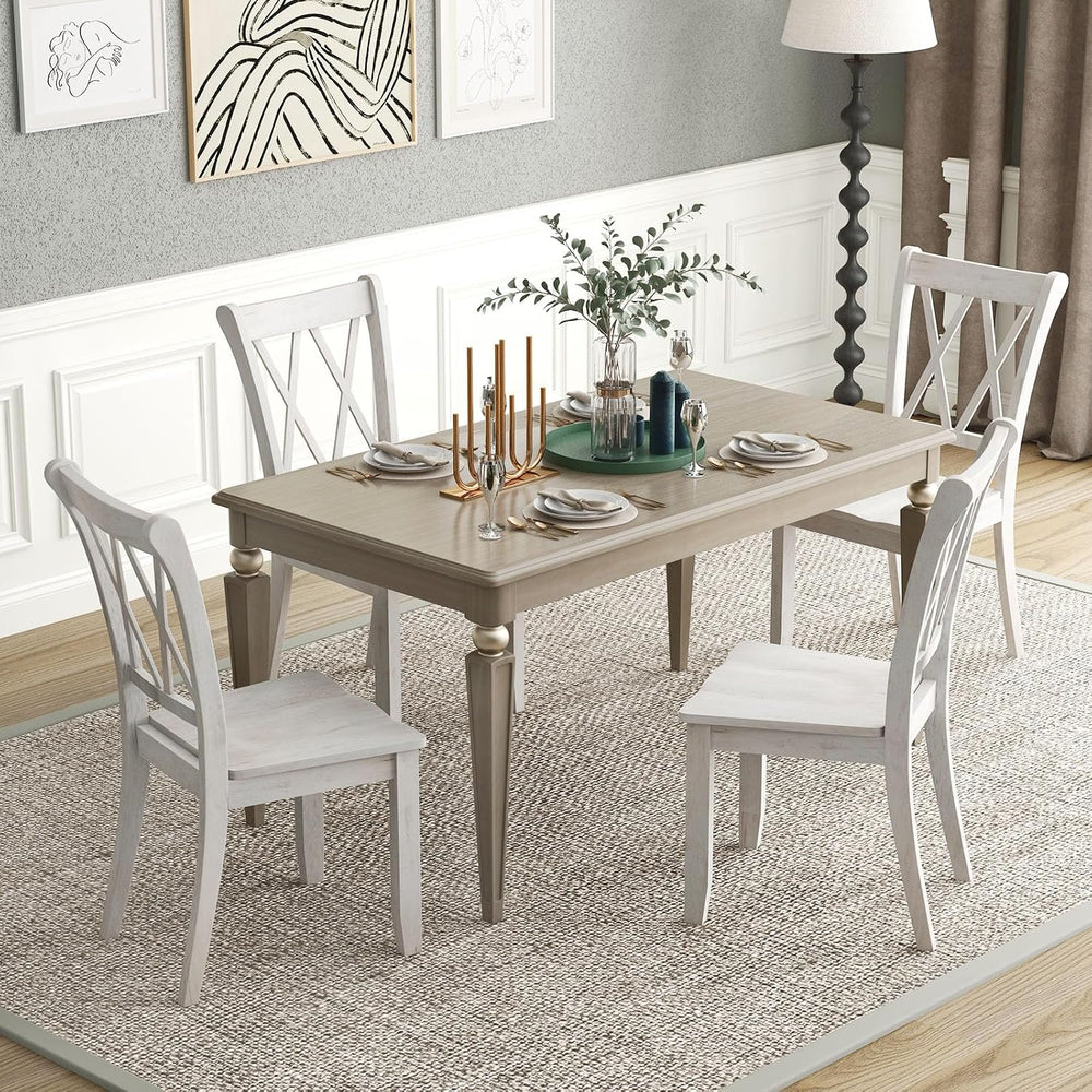 GOFLAME Wooden Dining Chairs Set of 4, Mid Century Farmhouse Kitchen Chairs w...