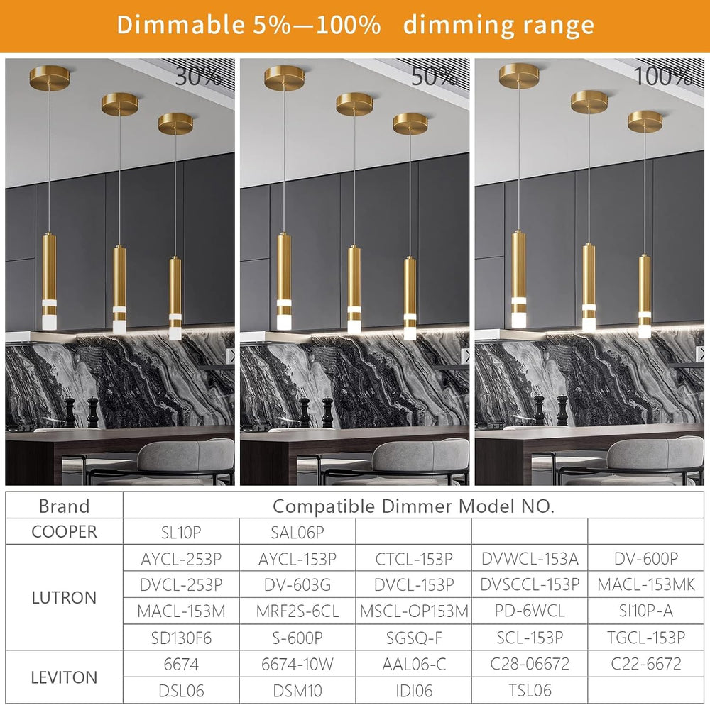 Modern Pendant Light Kitchen Fixture Dimmable LED Gold Mini Pendant Lighting ...