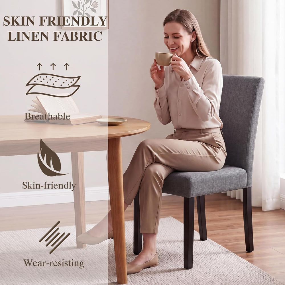 LSSBOUGHT Modern Dining Chair Set of 2 Urban Style Linen Kicthen Chairs with ...