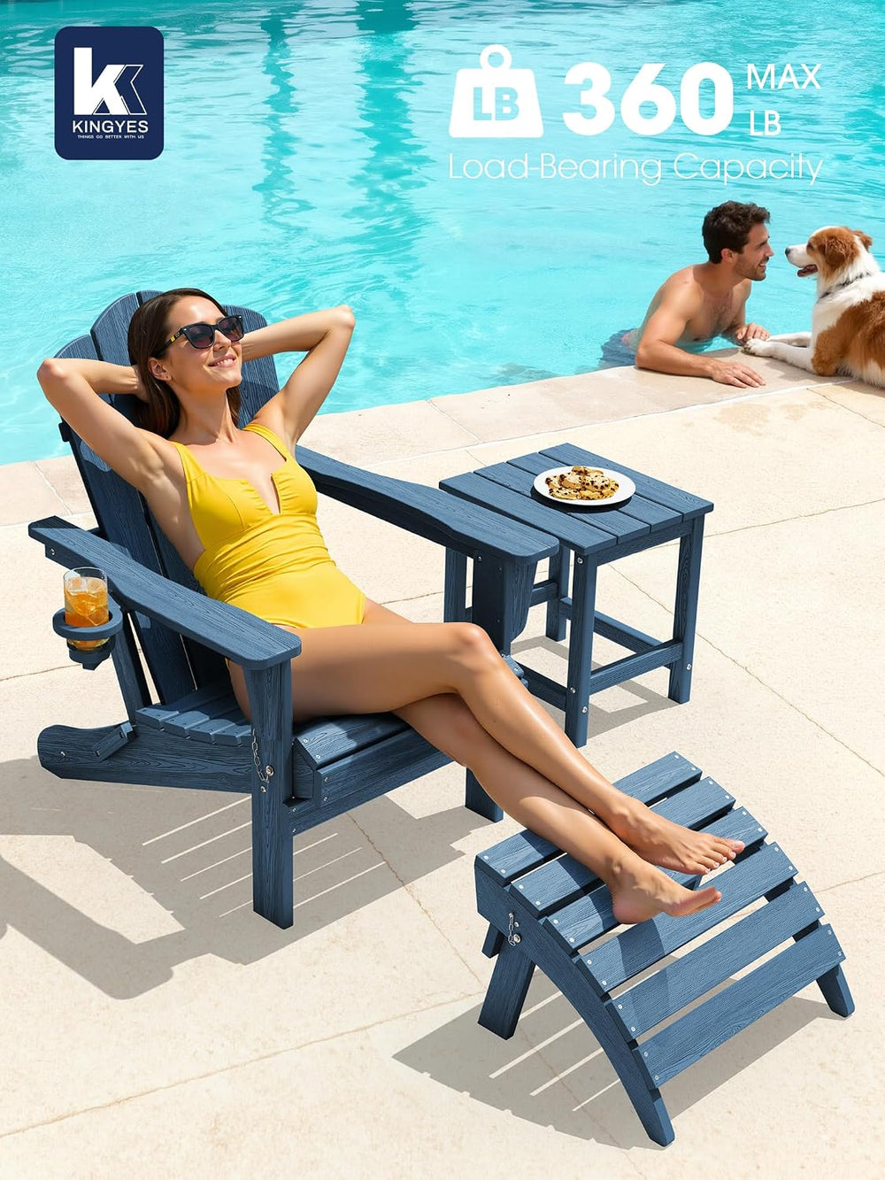 KINGYES Folding Adirondack Chair Set of 6 with Cup Holder, Navy