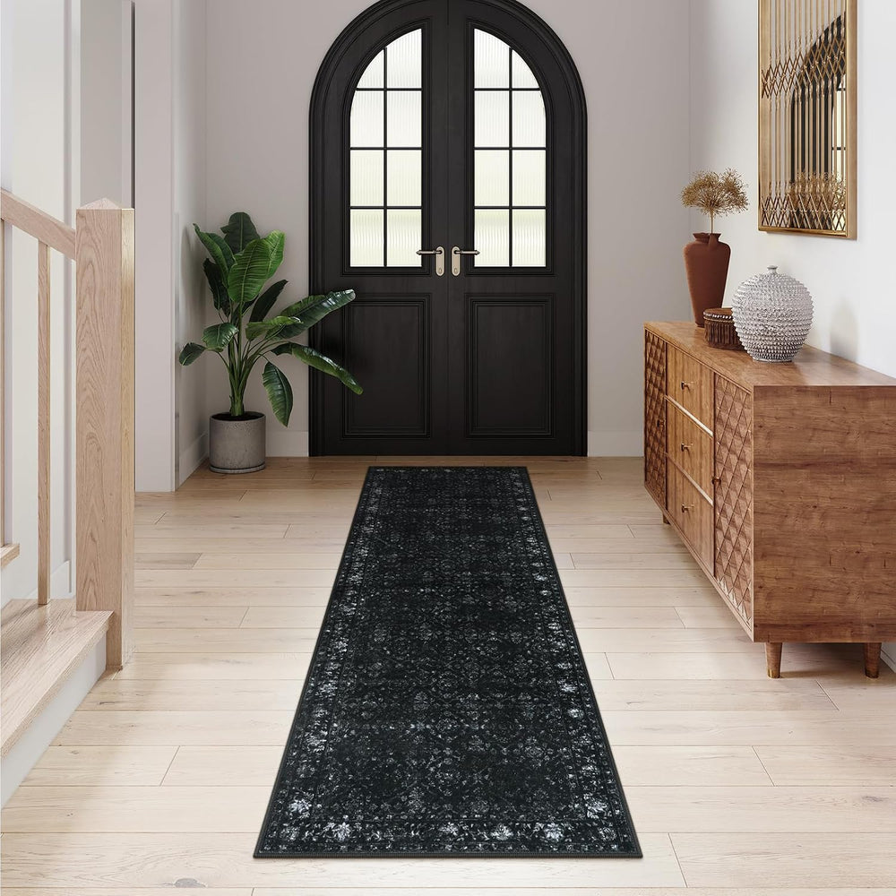 Hedlive Vintage Black Kitchen Runner Rug, 2x6 Washable Runners for Hallways N...