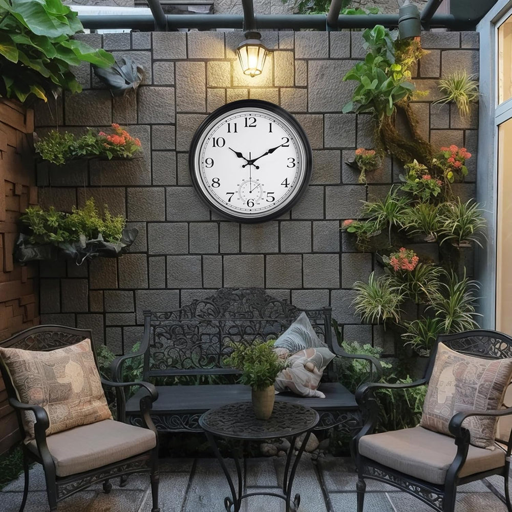 JoFomp Large Waterproof Outdoor Clock with Thermometer Combo - 16 inch Silent...