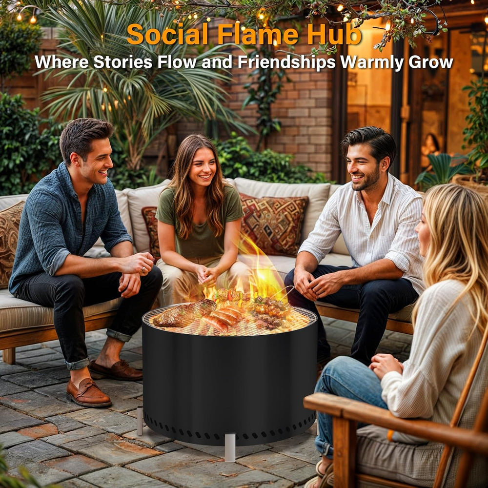 HGD 28" Smokeless Firepit with Stand & Grill Rack, Large Stainless S...