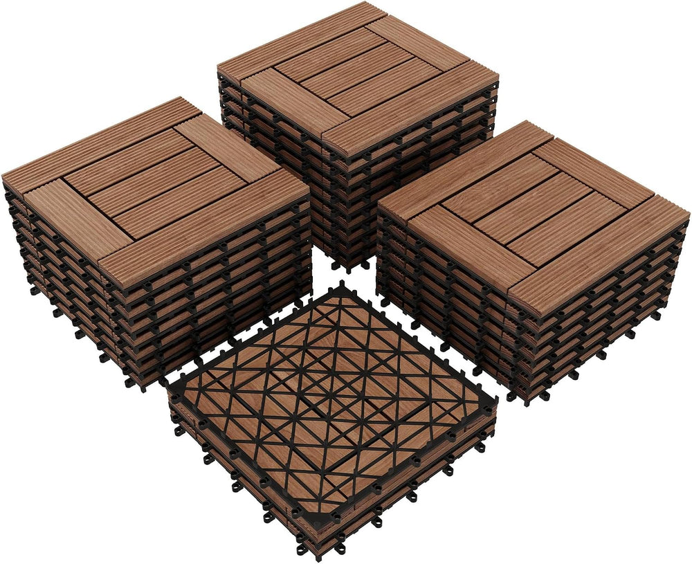 Topeakmart 27PCS Interlocking Deck Tiles 12x12 Patio Flooring, Brown