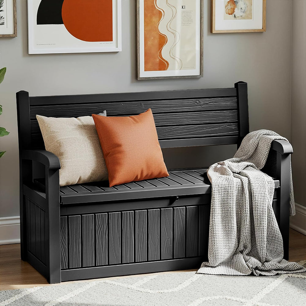 80 Gallon Outdoor Storage Bench,Waterproof Resin Deck Box with Seat