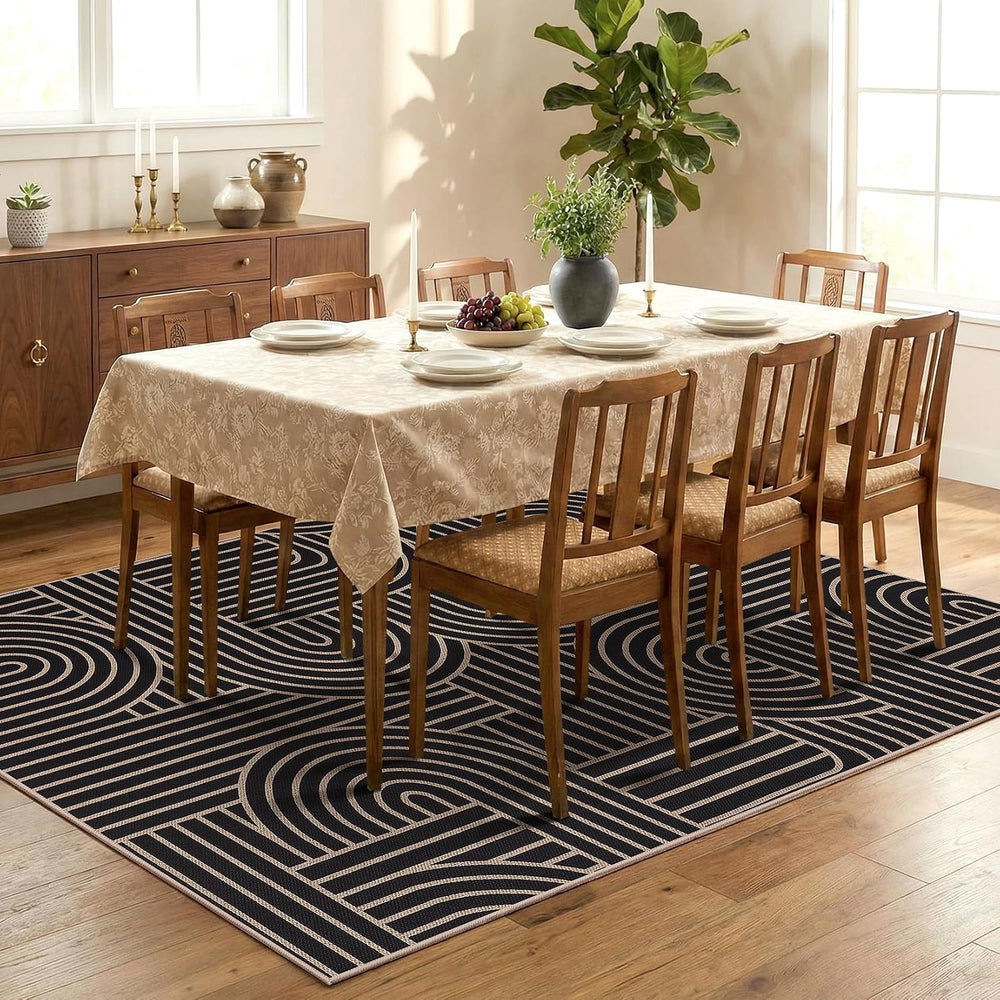 Garvee Outdoor Patio Rug 9x12 Easy Jute Geometric Living Room Rug, Black