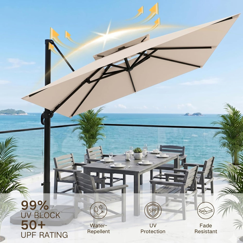 Kingdura 11' X 11' Cantilever Patio Umbrella with Double Top Vent, La...