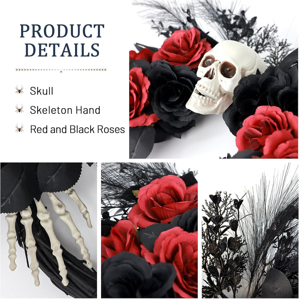 18" Halloween Wreaths for Front Door with Skull and Skeleton Hands