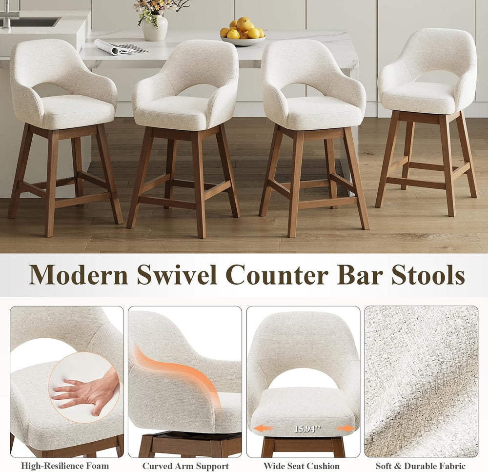 Swivel Bar Stools Set of 2, Modern Fabric Upholstered Counter Height Stools w...