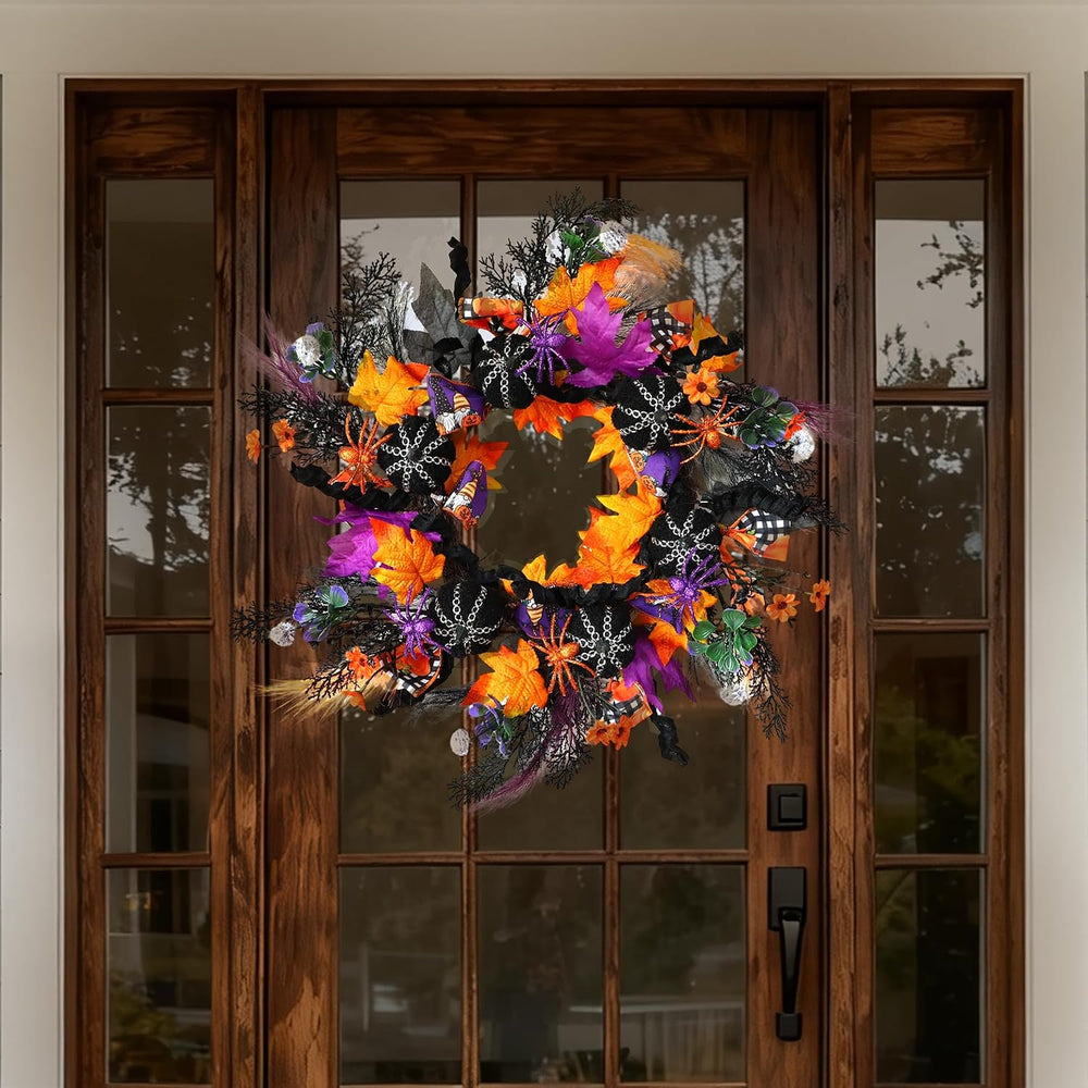 KBREE 22" Halloween Wreath for Front Door, Full Gothic Spooky Autumn Wre...
