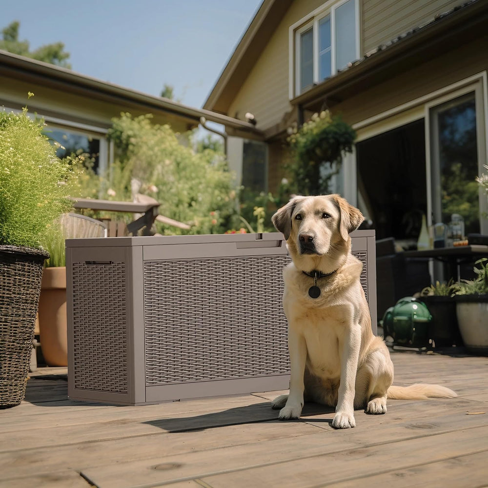 PatioZen 120 Gallon Resin Deck Box, Lockable Patio Outdoor Storage Box for Fu...