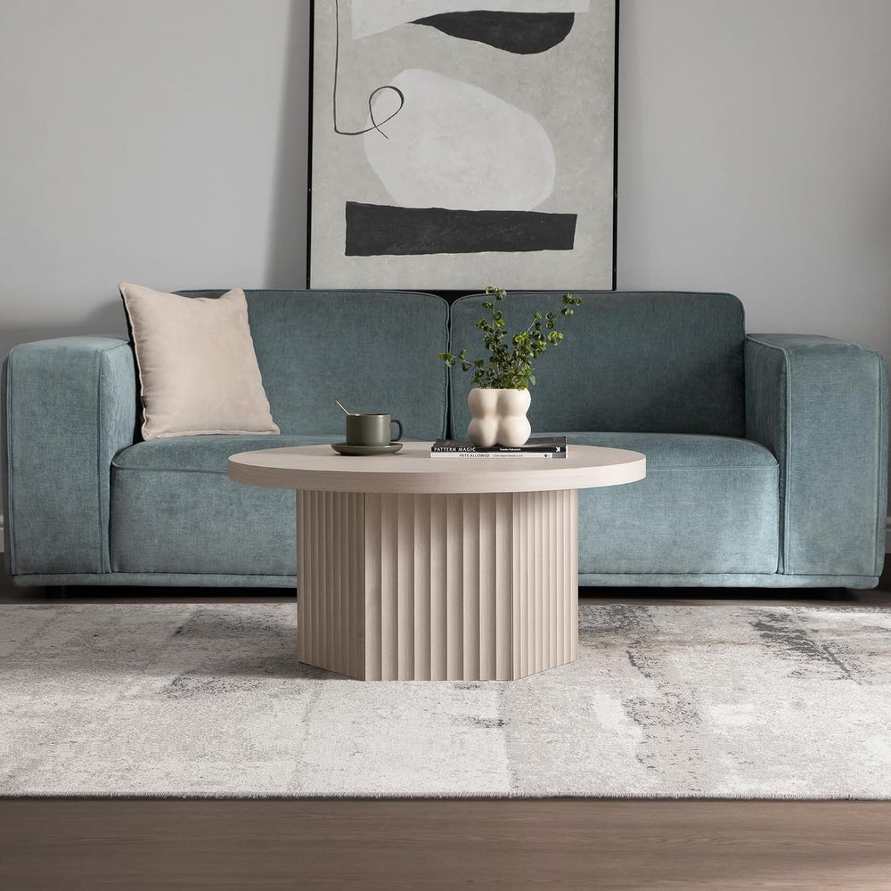 SICOTAS 32" Modern Round Coffee Table Mid Century Fluted Coffee Table