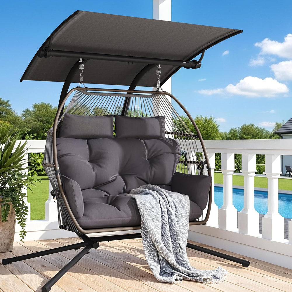 Oversized Double Hanging Swing Chair with Removable & Adjustable Canopy, ...