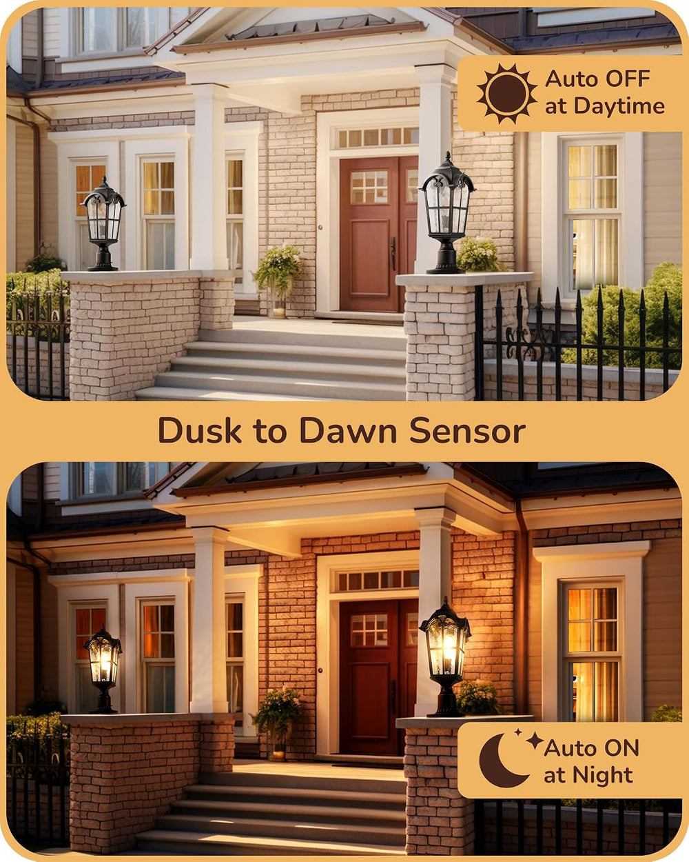 EDISHINE Large Size Dusk to Dawn Outdoor Post Light, 21.9'' H 120V Po...
