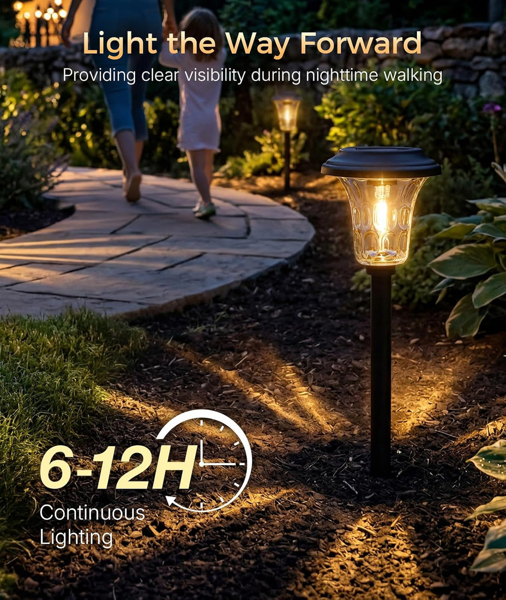 XMCOSY+ Solar Garden Lights 4 Pack, Metal Glass Solar Pathway Light Outdoor