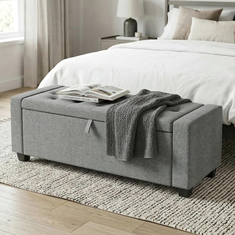 Storage Ottoman Bench, End of Bed Bench with Legs,Storage Chest with Safety H...