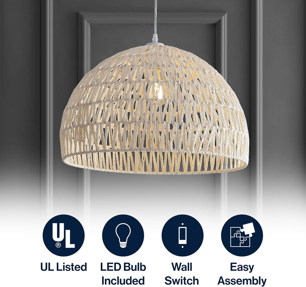 JONATHAN Y Campana 1-Light Pendant Dome Ceiling Lamp, 20", Cream