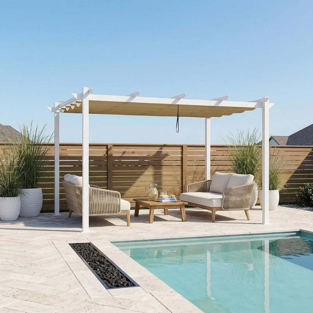 PURPLE LEAF Outdoor Pergola 10' x 13' White Pergola, Double Canopy, K...