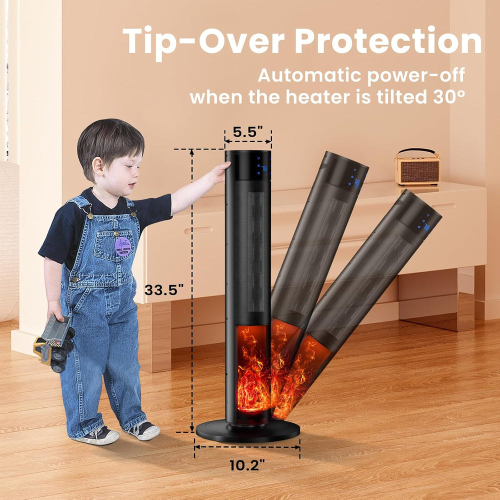 Portable 1500W Space Heater with Fireplace,70° Oscillating PTC Ceramic, 33.5i...