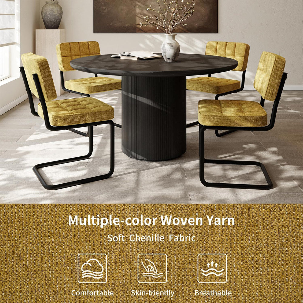 Mid-Century Modern Dining Chairs Set of 2 with Metal Legs, Yellow