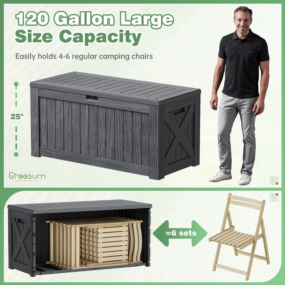 Greesum Outdoor Storage Box 120 Gallon Storage Bin with Lid for Patio Furnitu...