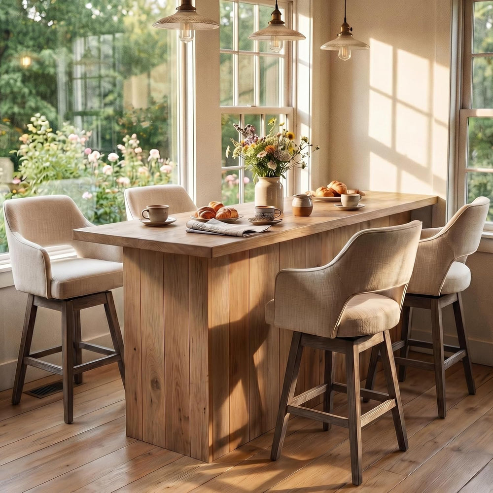 27 inch Swivel Counter Height Bar Stools for Home Kitchen, Set of 4 Linen Fab...