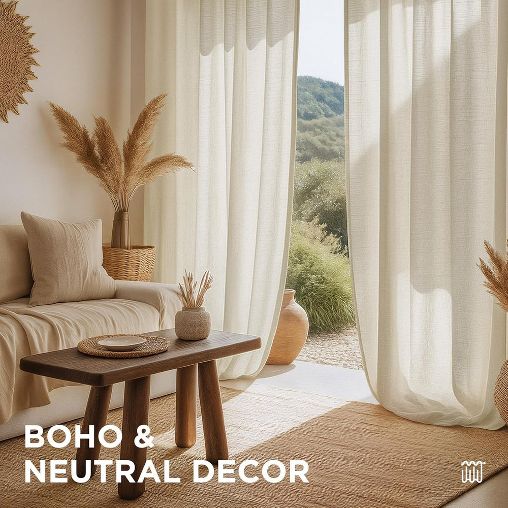 Joydeco Linen Curtains 96 inch Length 2 Panel Set, Light Filtering Curtain fo...